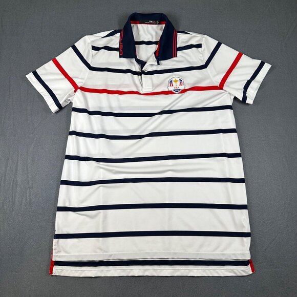 Ralph Lauren RLX Mens L White Stripe Ryder Cup USA 2016 Logo Golf Polo Shirt - Picture 2 of 12